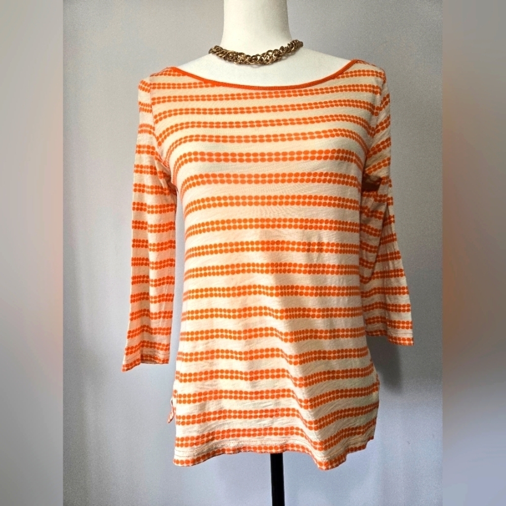 POSTMARK Anthropologie Orange Polka Dot Striped LightweightTop. Size Small